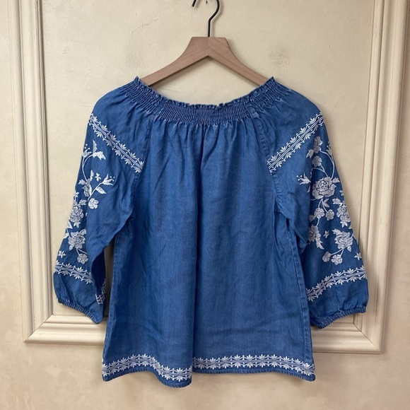 J. Jill 3/4 Sleeve Lightweight Lyocell Denim Peasant Top - Size Small Petite - Picture 4 of 6